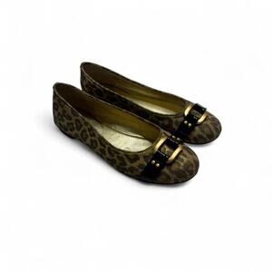 Vaneli Vintage Leopard Print Gold Buckle Hardware Detail Ballet Core Flat Size 6